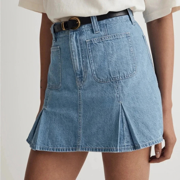 Madewell Dresses & Skirts - Madewell Pleated Denim Mini Skirt Size 33 Light Wash Denim Coastal Cowgirl